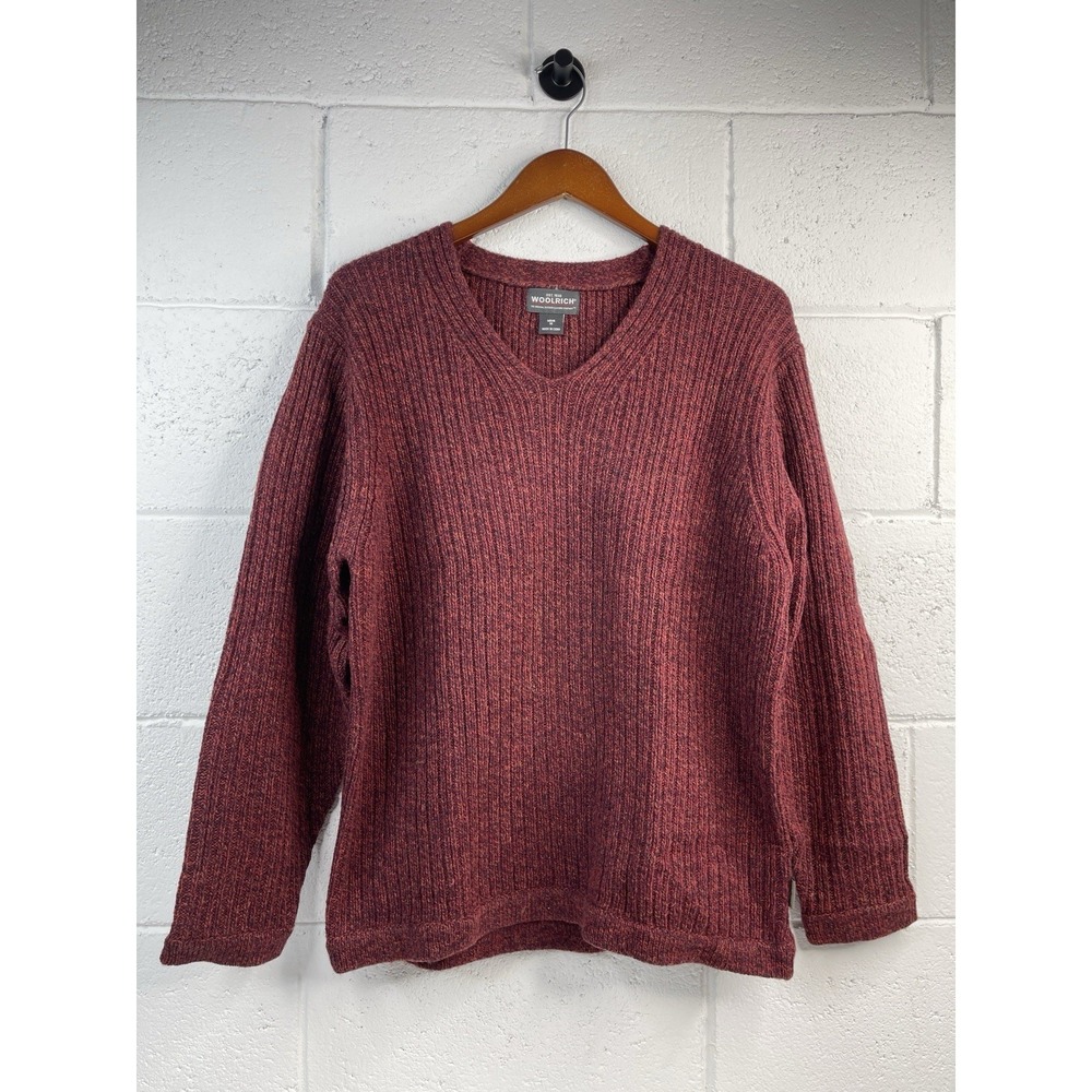 Vintage Woolrich Sweater Mens M Heathered Wool Blend Pullover V‎ Neck In Red